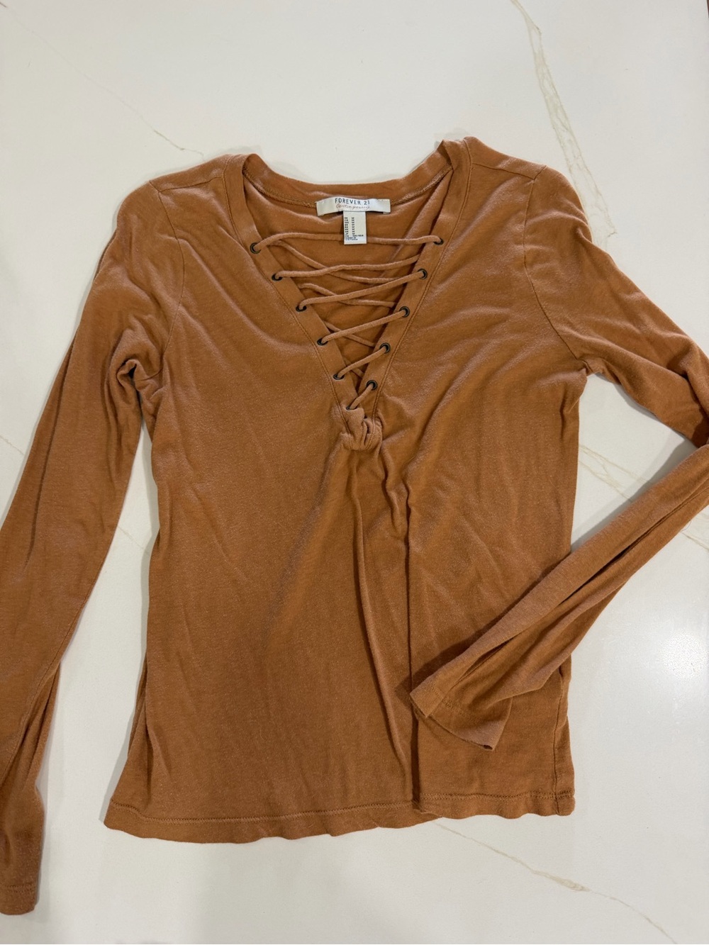 Forever 21 Burnt Orange Lace-Up Long Sleeve Tee